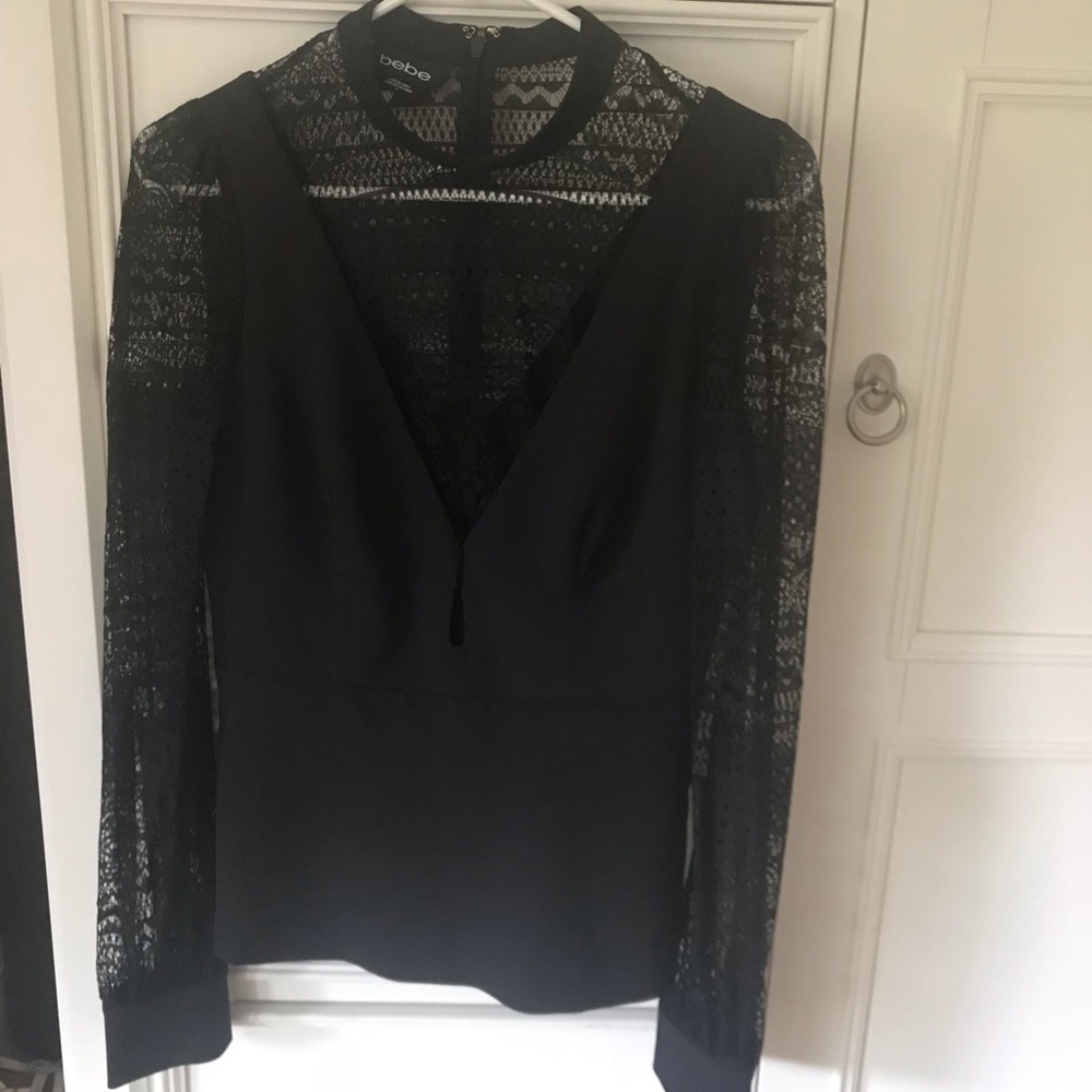 Black Bebe peplum bodice with lace blouse